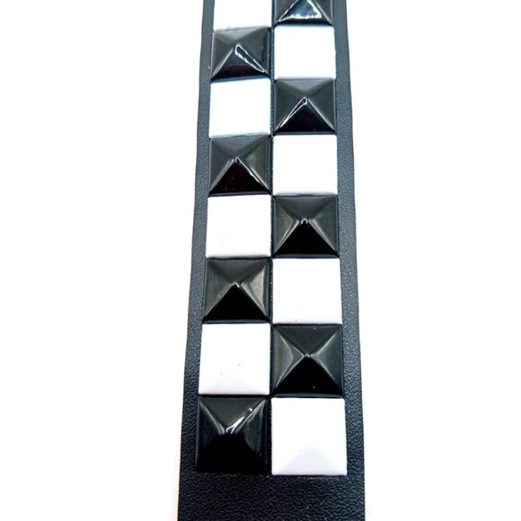 Black and White 2 Row Studded Faux Leather Bracelet New - Picture 4 of 9